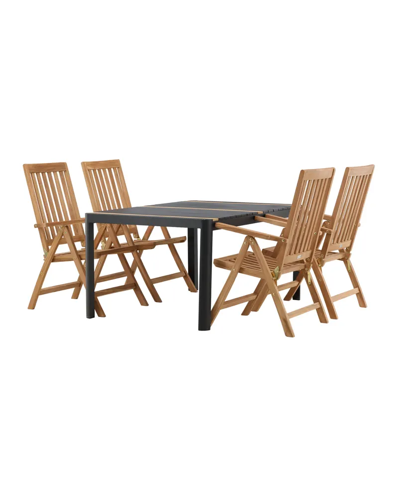 Togo & Kenya Gartenmöbel-Set mit Tisch und 4 Teak-Klappstühlen in Schwarz, Ansicht 11