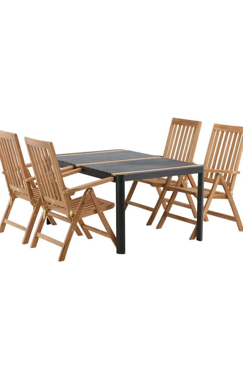 Togo & Kenya Gartenmöbel-Set mit Tisch und 4 Teak-Klappstühlen in Schwarz, Ansicht 13