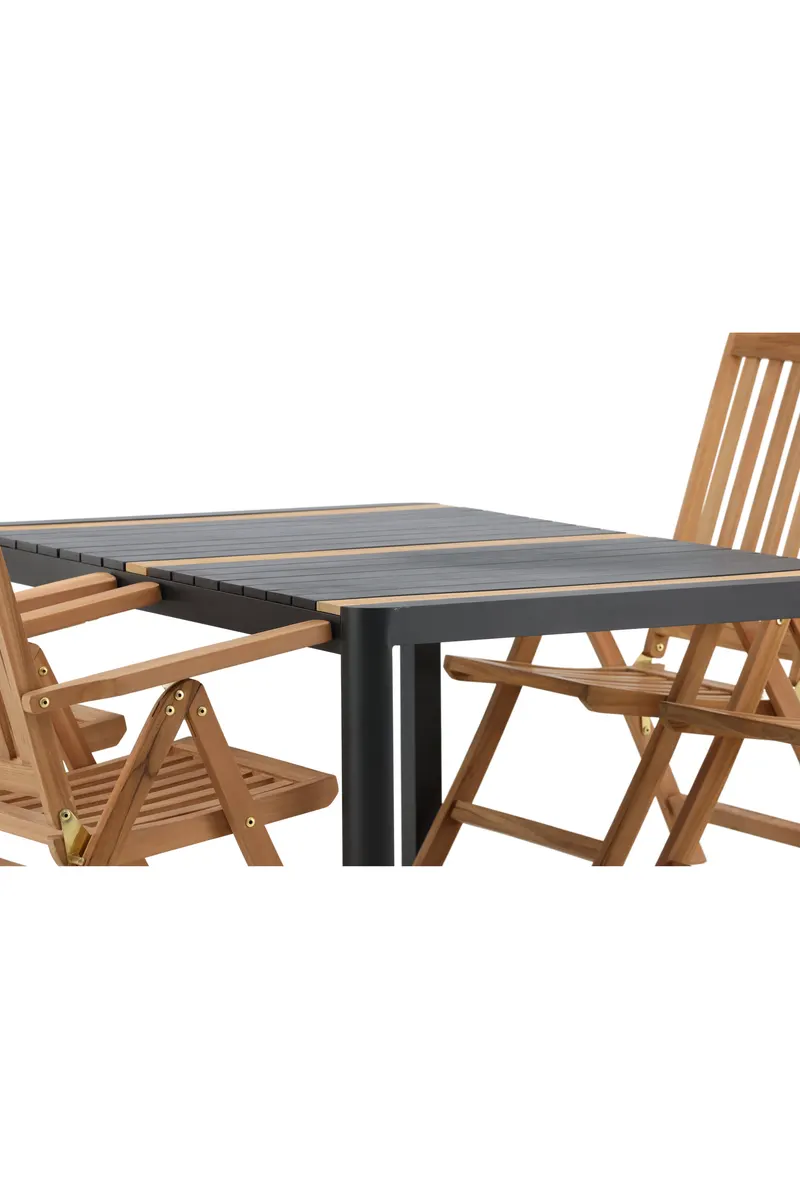 Togo & Kenya Gartenmöbel-Set mit Tisch und 4 Teak-Klappstühlen in Schwarz, Ansicht 14