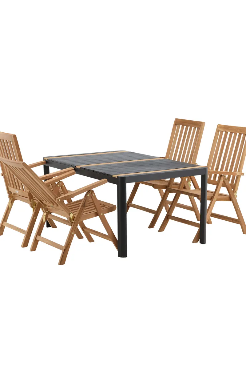 Togo & Kenya Gartenmöbel-Set mit Tisch und 4 Teak-Klappstühlen in Schwarz, Ansicht 15