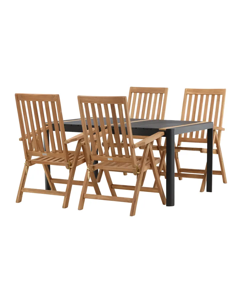 Togo & Kenya Gartenmöbel-Set mit Tisch und 4 Teak-Klappstühlen in Schwarz, Ansicht 2