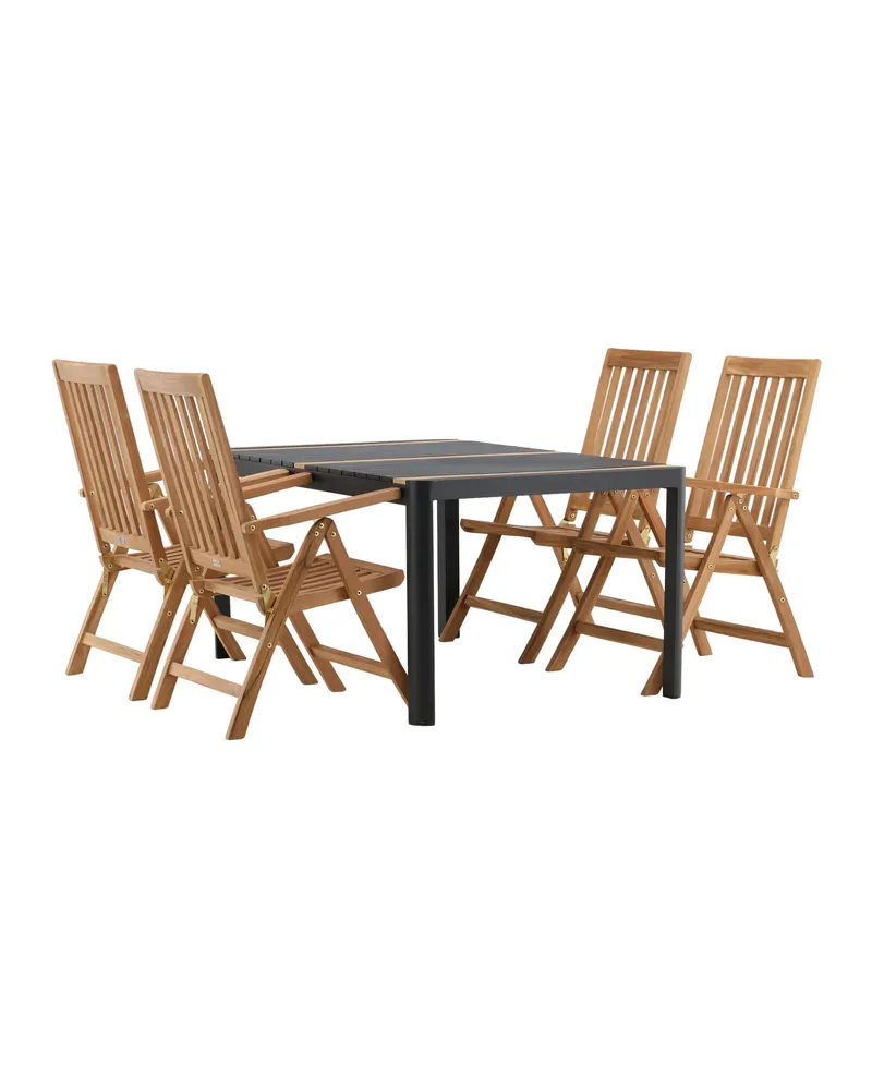 Togo & Kenya Gartenmöbel-Set mit Tisch und 4 Teak-Klappstühlen in Schwarz, Ansicht 3