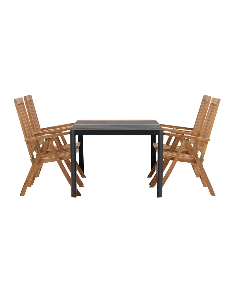 Togo & Kenya Gartenmöbel-Set mit Tisch und 4 Teak-Klappstühlen in Schwarz, Ansicht 4