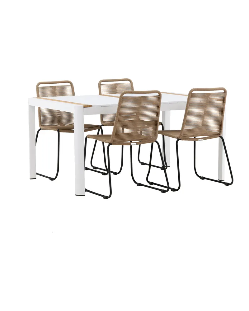 Togo & Lindos Gartenmöbel-Set mit Tisch 150 × 90 cm und 4 Seilstühlen in Weiß, Ansicht 6
