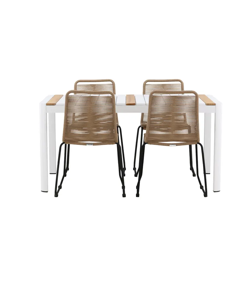 Togo & Lindos Gartenmöbel-Set mit Tisch 150 × 90 cm und 4 Seilstühlen in Weiß, Ansicht 7