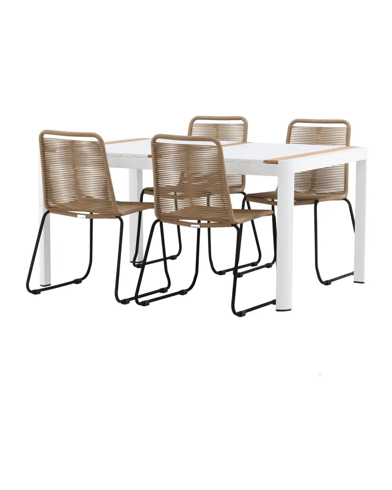 Togo & Lindos Gartenmöbel-Set mit Tisch 150 × 90 cm und 4 Seilstühlen in Weiß, Ansicht 8