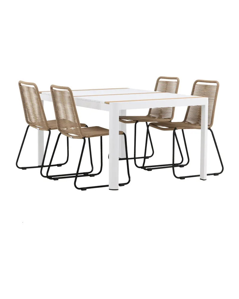 Togo & Lindos Gartenmöbel-Set mit Tisch 150 × 90 cm und 4 Seilstühlen in Weiß, Ansicht 9
