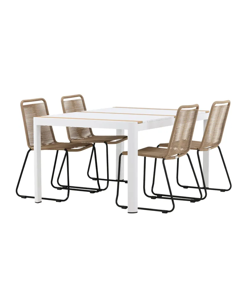 Togo & Lindos Gartenmöbel-Set mit Tisch 150 × 90 cm und 4 Seilstühlen in Weiß, Ansicht 11