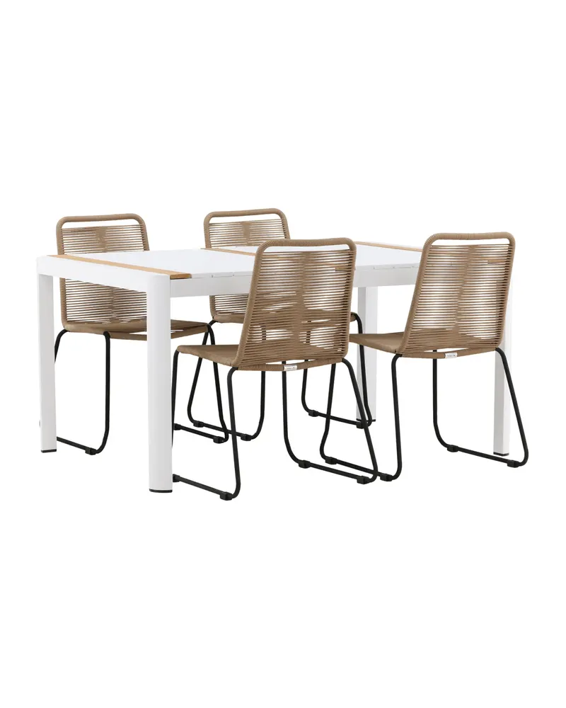 Togo & Lindos Gartenmöbel-Set mit Tisch 150 × 90 cm und 4 Seilstühlen in Weiß, Ansicht 12