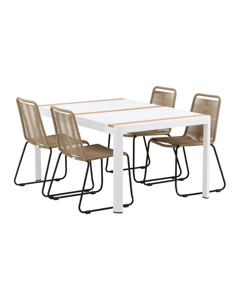Togo & Lindos Gartenmöbel-Set mit Tisch 150 × 90 cm und 4 Seilstühlen in Weiß, Ansicht 13