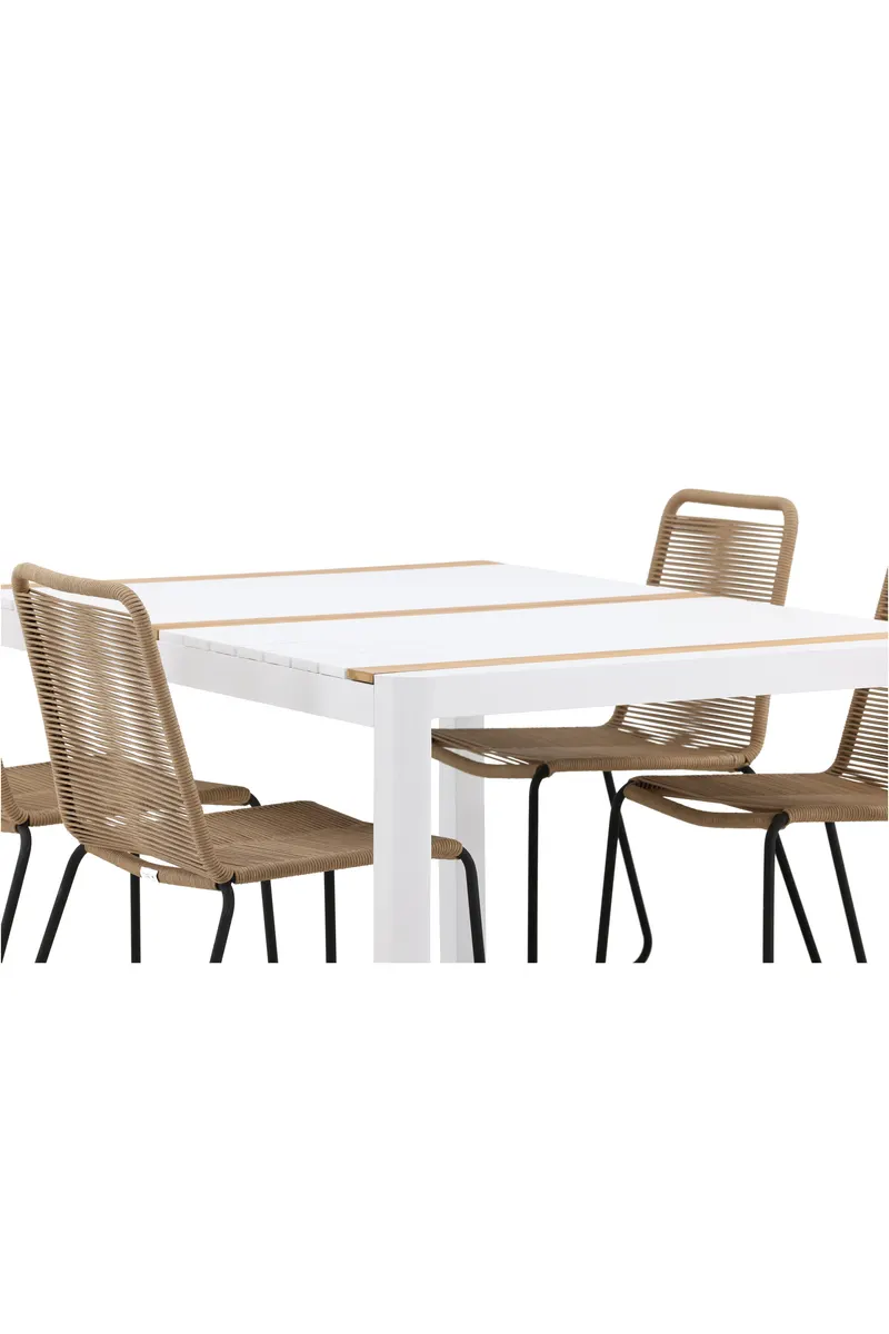 Togo & Lindos Gartenmöbel-Set mit Tisch 150 × 90 cm und 4 Seilstühlen in Weiß, Ansicht 14