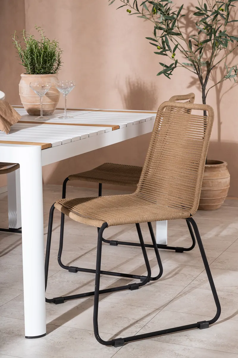 Togo & Lindos Gartenmöbel-Set mit Tisch 150 × 90 cm und 4 Seilstühlen in Weiß, im Wohnraum, Ansicht 3