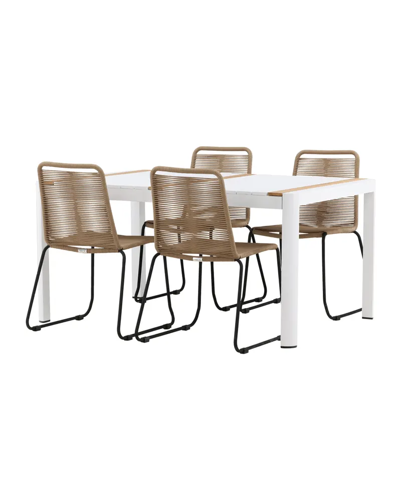 Togo & Lindos Gartenmöbel-Set mit Tisch 150 × 90 cm und 4 Seilstühlen in Weiß, Ansicht 2