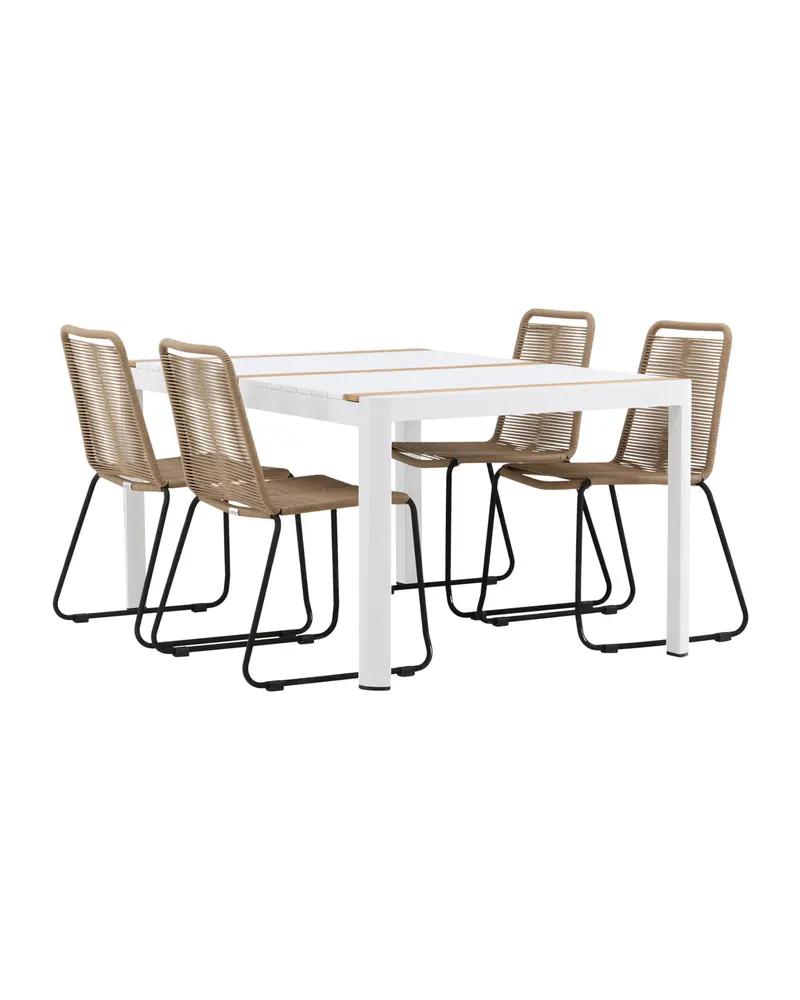 Togo & Lindos Gartenmöbel-Set mit Tisch 150 × 90 cm und 4 Seilstühlen in Weiß, Ansicht 3