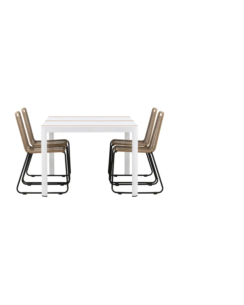 Togo & Lindos Gartenmöbel-Set mit Tisch 150 × 90 cm und 4 Seilstühlen in Weiß, Ansicht 4
