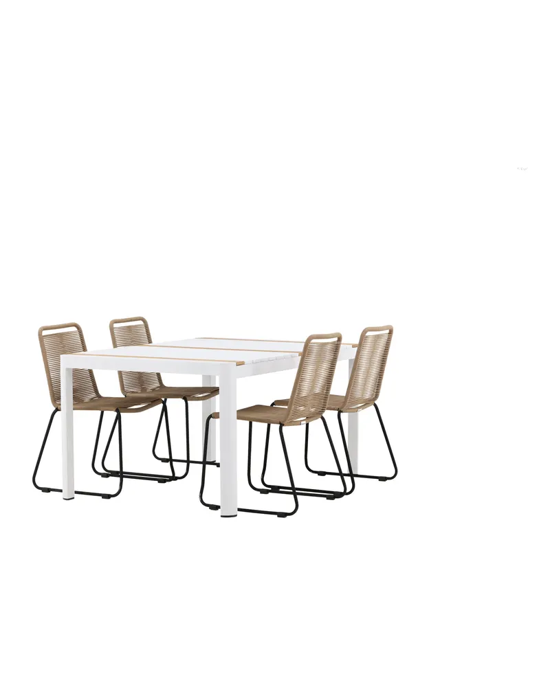 Togo & Lindos Gartenmöbel-Set mit Tisch 150 × 90 cm und 4 Seilstühlen in Weiß, Ansicht 5
