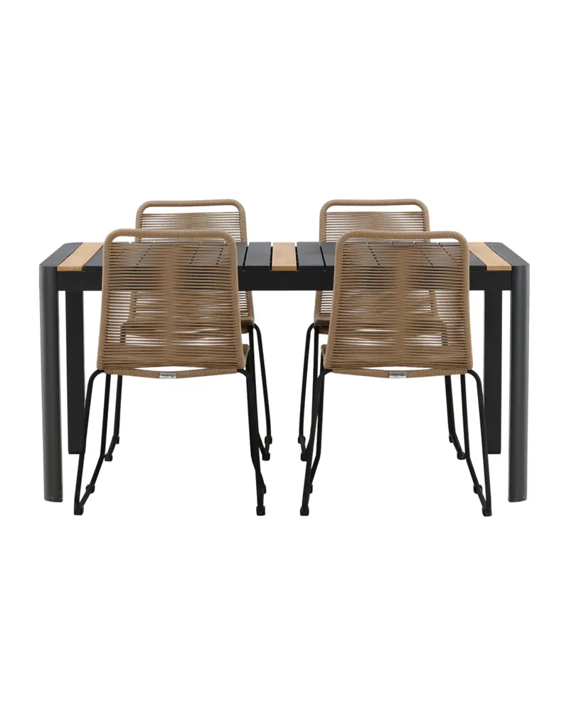 Togo & Lindos Gartenmöbel-Set mit Tisch 150 × 90 cm und 4 Seilstühlen in Schwarz, Ansicht 1