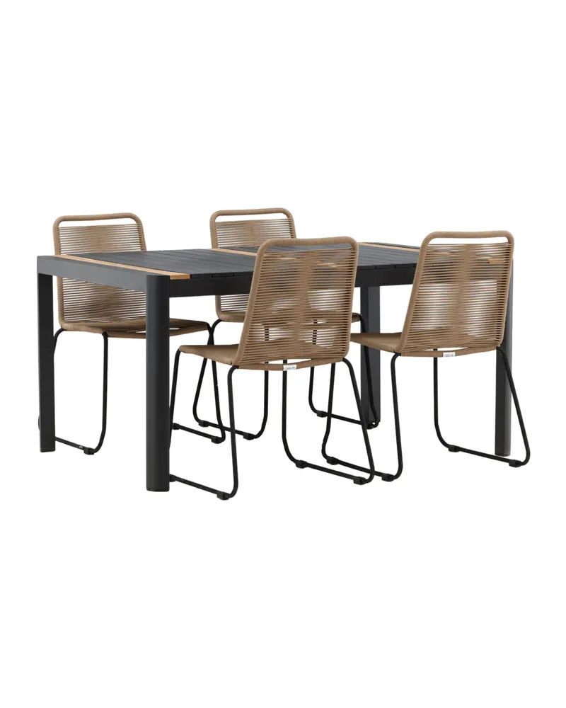 Togo & Lindos Gartenmöbel-Set mit Tisch 150 × 90 cm und 4 Seilstühlen in Schwarz, Ansicht 6