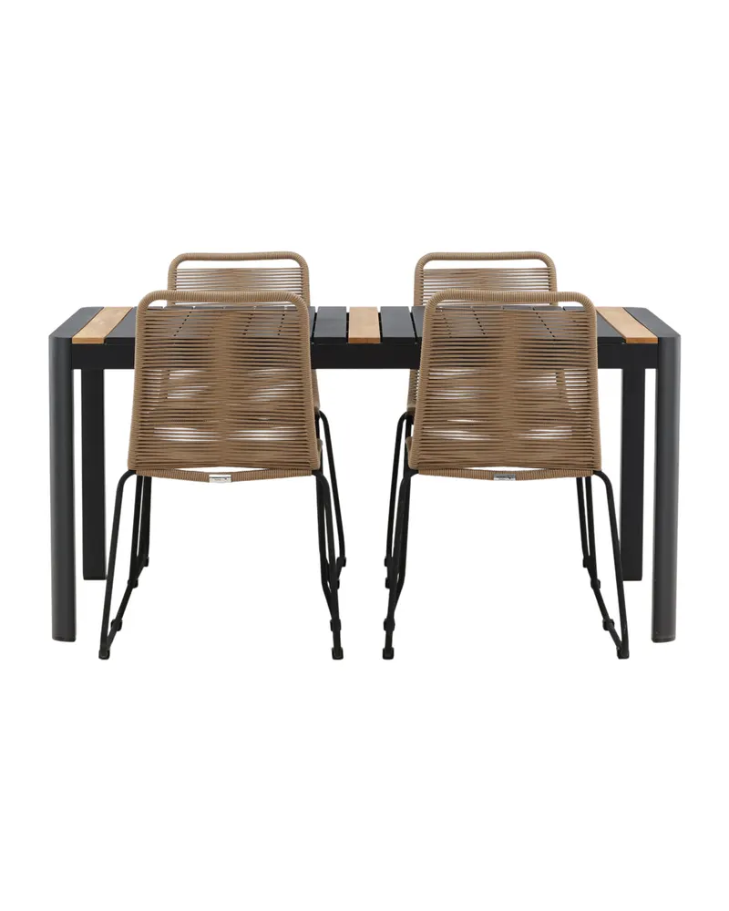 Togo & Lindos Gartenmöbel-Set mit Tisch 150 × 90 cm und 4 Seilstühlen in Schwarz, Ansicht 7