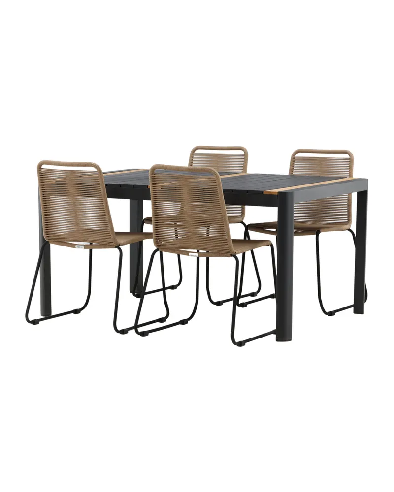 Togo & Lindos Gartenmöbel-Set mit Tisch 150 × 90 cm und 4 Seilstühlen in Schwarz, Ansicht 8