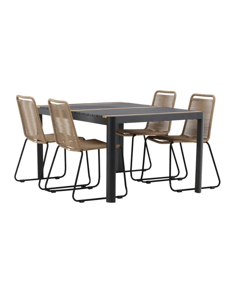 Togo & Lindos Gartenmöbel-Set mit Tisch 150 × 90 cm und 4 Seilstühlen in Schwarz, Ansicht 9