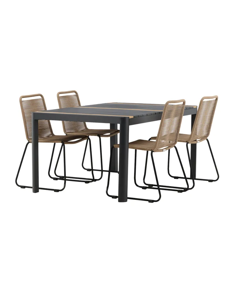 Togo & Lindos Gartenmöbel-Set mit Tisch 150 × 90 cm und 4 Seilstühlen in Schwarz, Ansicht 11