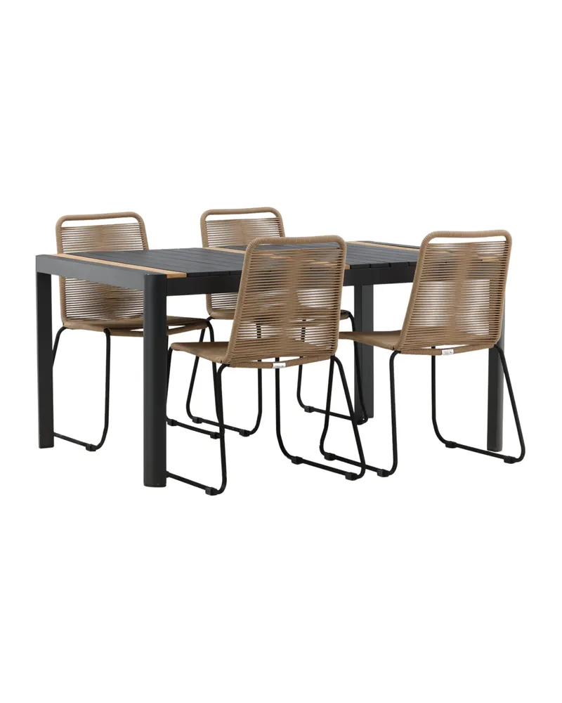 Togo & Lindos Gartenmöbel-Set mit Tisch 150 × 90 cm und 4 Seilstühlen in Schwarz, Ansicht 12