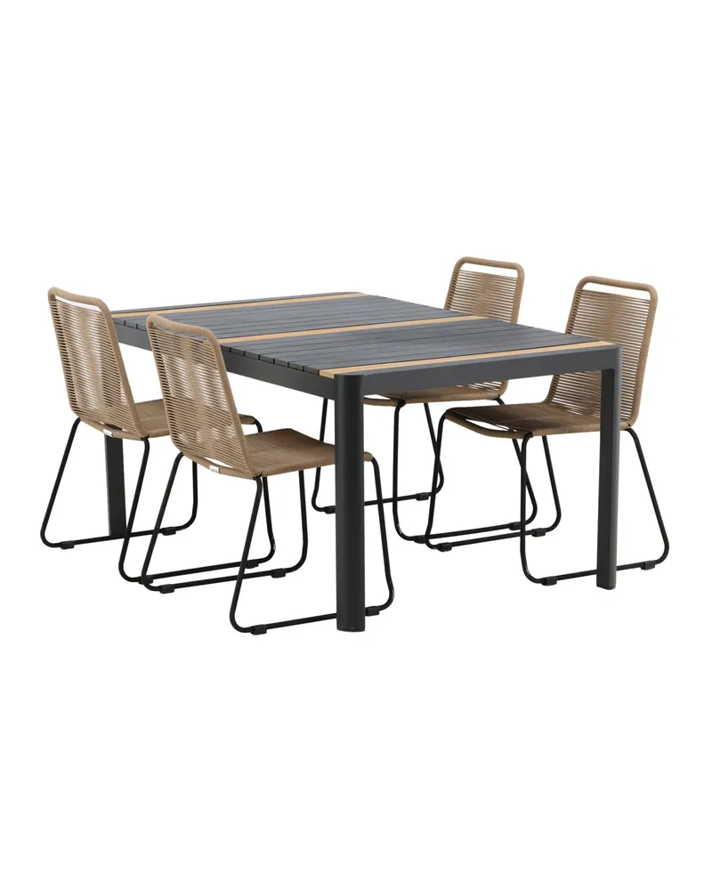 Togo & Lindos Gartenmöbel-Set mit Tisch 150 × 90 cm und 4 Seilstühlen in Schwarz, Ansicht 13