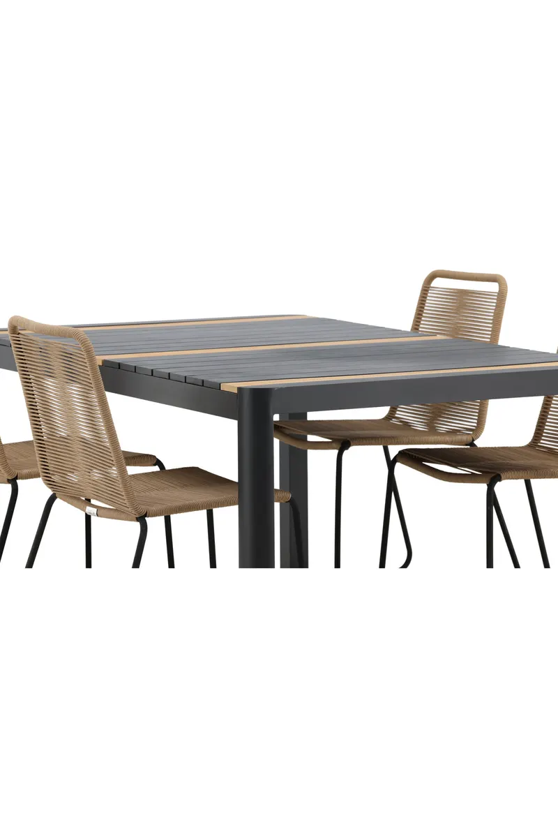 Togo & Lindos Gartenmöbel-Set mit Tisch 150 × 90 cm und 4 Seilstühlen in Schwarz, Ansicht 14