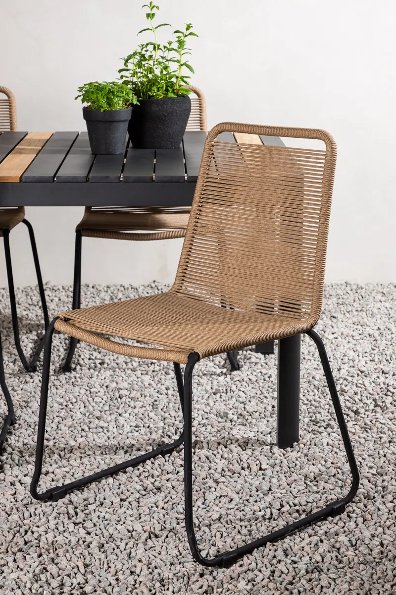 Togo & Lindos Gartenmöbel-Set mit Tisch 150 × 90 cm und 4 Seilstühlen in Schwarz, im Wohnraum, Ansicht 4