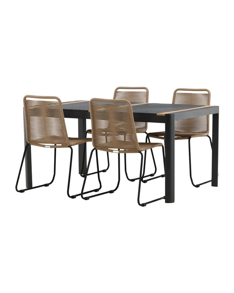Togo & Lindos Gartenmöbel-Set mit Tisch 150 × 90 cm und 4 Seilstühlen in Schwarz, Ansicht 2