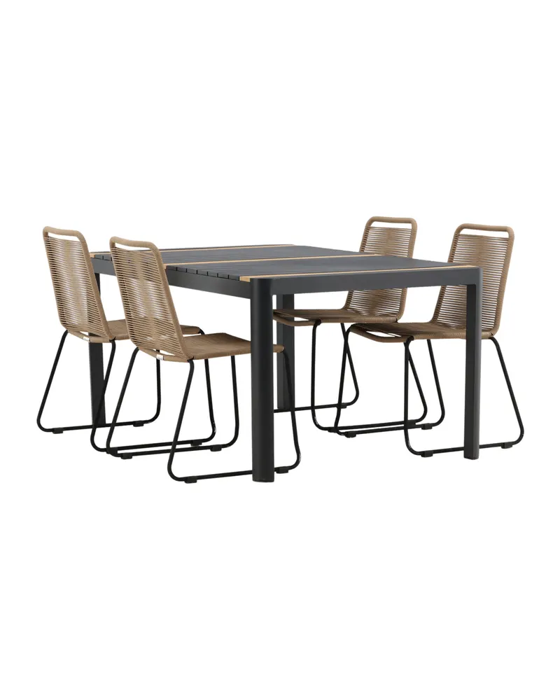 Togo & Lindos Gartenmöbel-Set mit Tisch 150 × 90 cm und 4 Seilstühlen in Schwarz, Ansicht 3