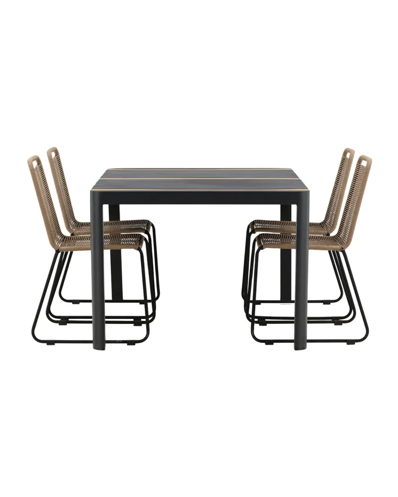 Togo & Lindos Gartenmöbel-Set mit Tisch 150 × 90 cm und 4 Seilstühlen in Schwarz, Ansicht 4