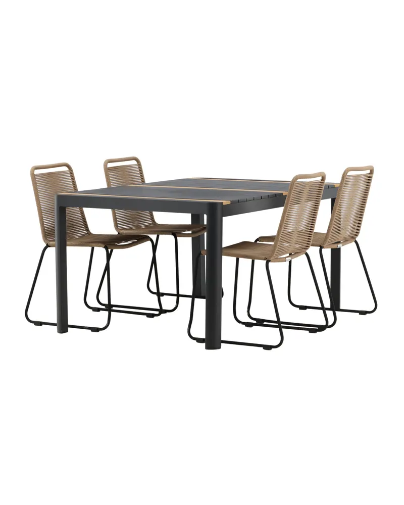Togo & Lindos Gartenmöbel-Set mit Tisch 150 × 90 cm und 4 Seilstühlen in Schwarz, Ansicht 5