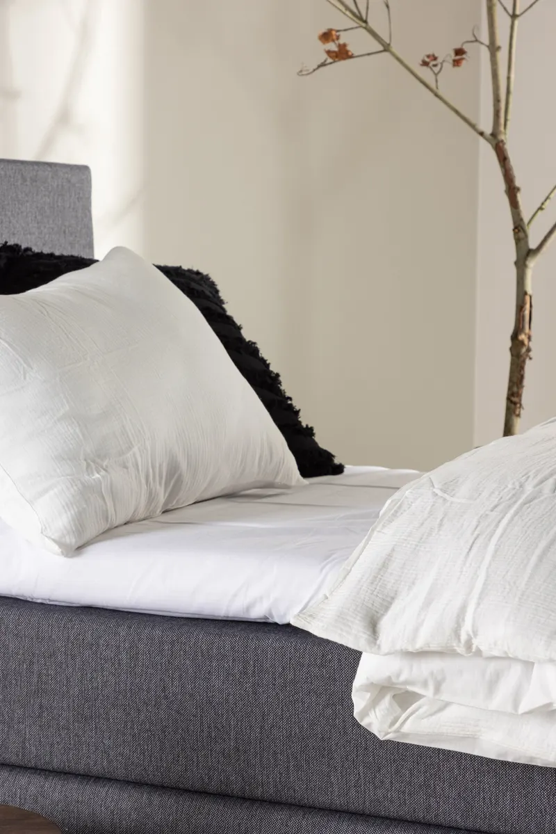 Toledo Kontinentalbett mit Kopfteil in 200 × 66 × 90 cm, Dunkelgrau, Gestell Champagner, im Wohnraum, Ansicht 4