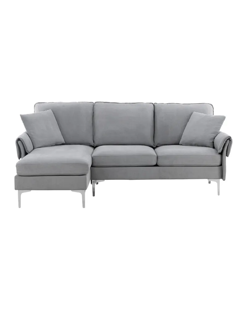 Toulouse 3-Sitzer-Sofa in Grau mit Recamiere links oder rechts, Grau, Chrom