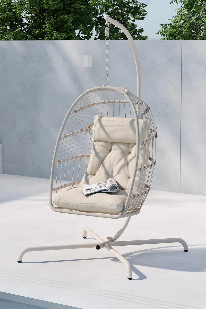 Trezza Hängesessel mit Gestell in Beige, im Wohnraum, Ansicht 2