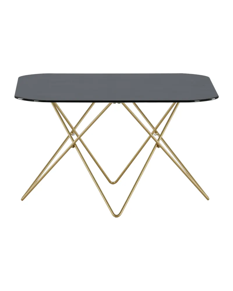 Tristar quadratischer Couchtisch aus Glas in Marmoroptik in Schwarz, Gestell Gold, Ansicht 10