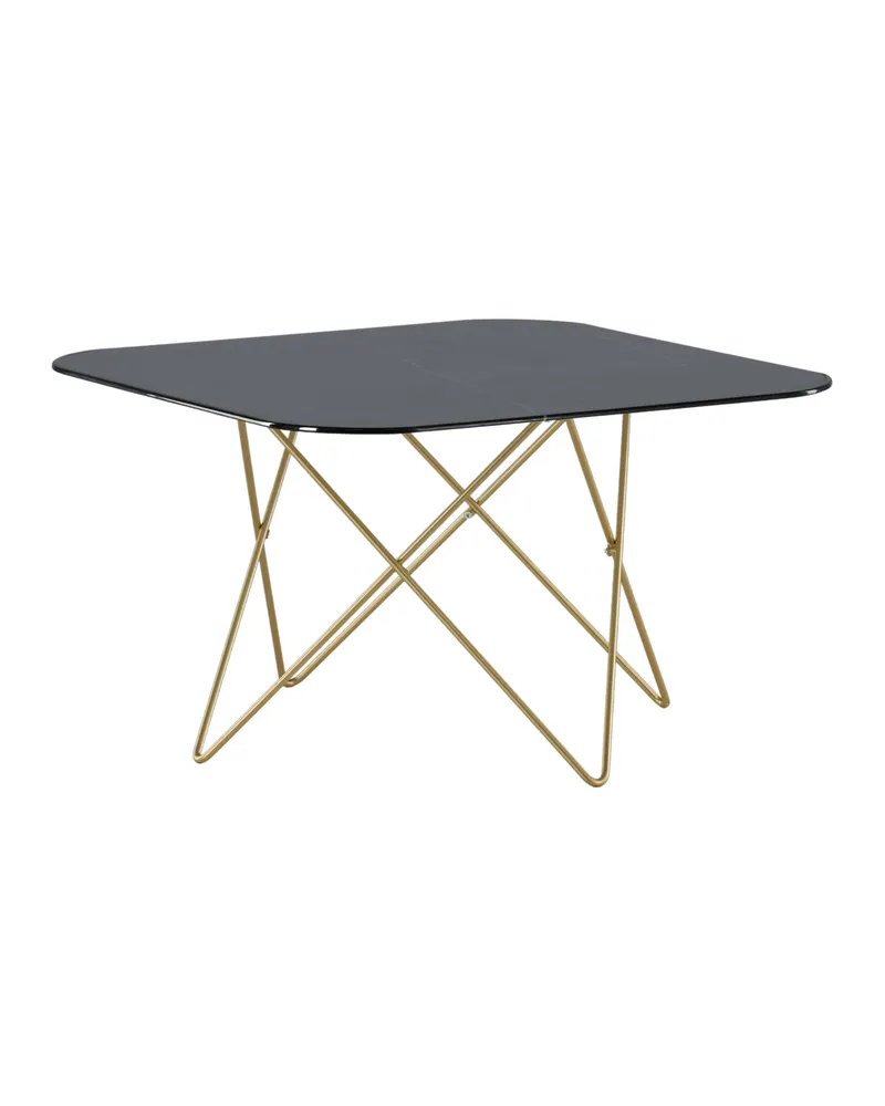Tristar quadratischer Couchtisch aus Glas in Marmoroptik in Schwarz, Gestell Gold, Ansicht 12