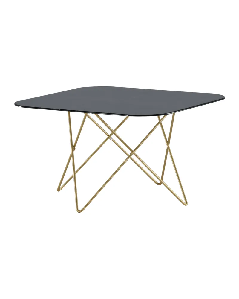 Tristar quadratischer Couchtisch aus Glas in Marmoroptik in Schwarz, Gestell Gold, Ansicht 2