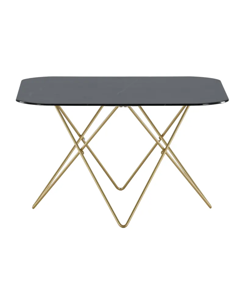 Tristar quadratischer Couchtisch aus Glas in Marmoroptik in Schwarz, Gestell Gold, Ansicht 7