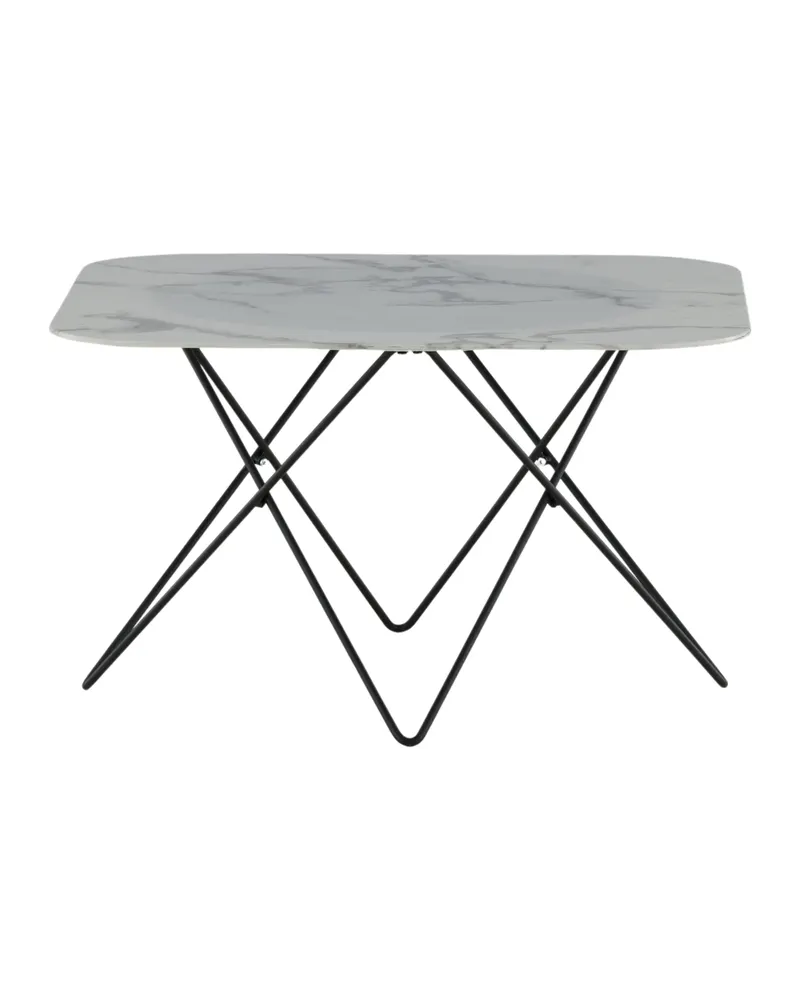Tristar quadratischer Couchtisch aus Glas in Marmoroptik in Weiß, Gestell Schwarz, Ansicht 10