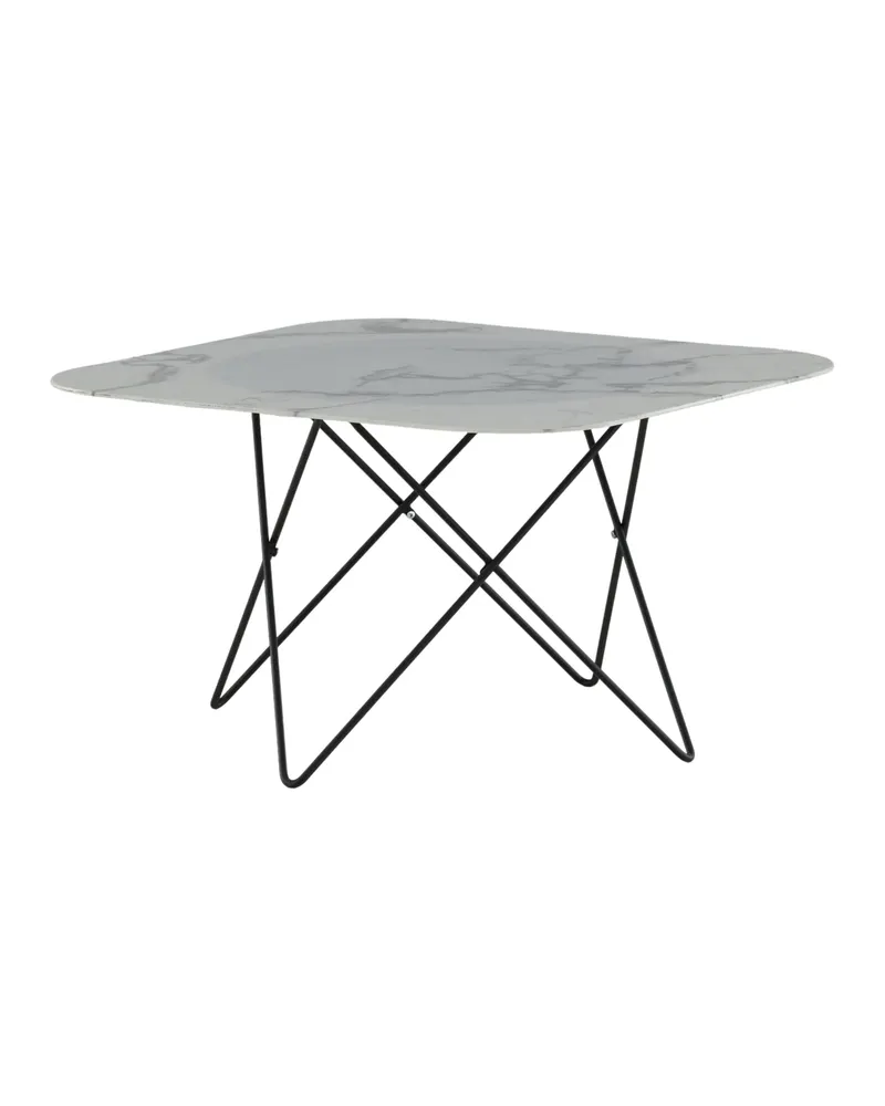 Tristar quadratischer Couchtisch aus Glas in Marmoroptik in Weiß, Gestell Schwarz, Ansicht 2