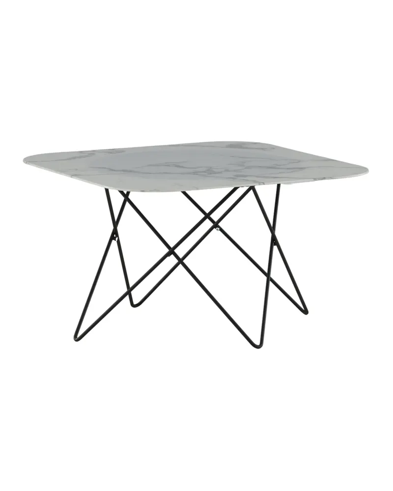 Tristar quadratischer Couchtisch aus Glas in Marmoroptik in Weiß, Gestell Schwarz, Ansicht 3