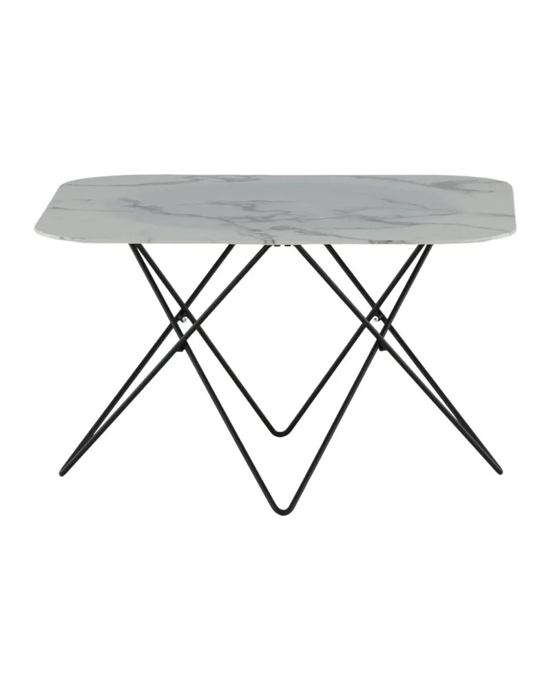 Tristar quadratischer Couchtisch aus Glas in Marmoroptik in Weiß, Gestell Schwarz, Ansicht 4