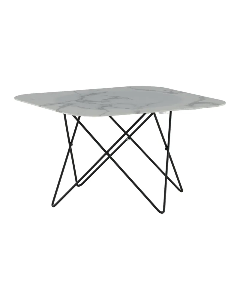 Tristar quadratischer Couchtisch aus Glas in Marmoroptik in Weiß, Gestell Schwarz, Ansicht 6