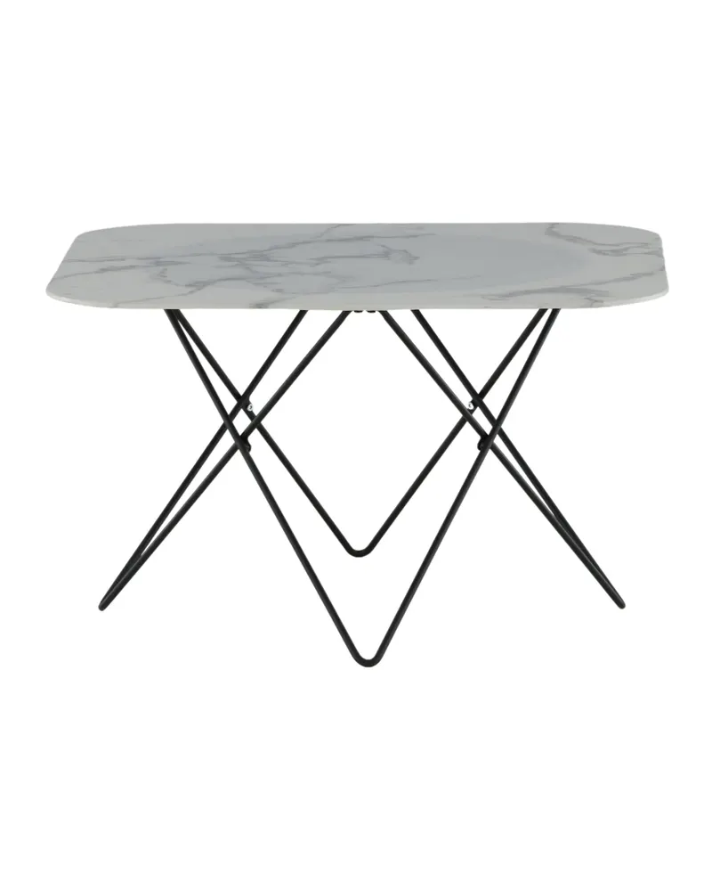 Tristar quadratischer Couchtisch aus Glas in Marmoroptik in Weiß, Gestell Schwarz, Ansicht 7