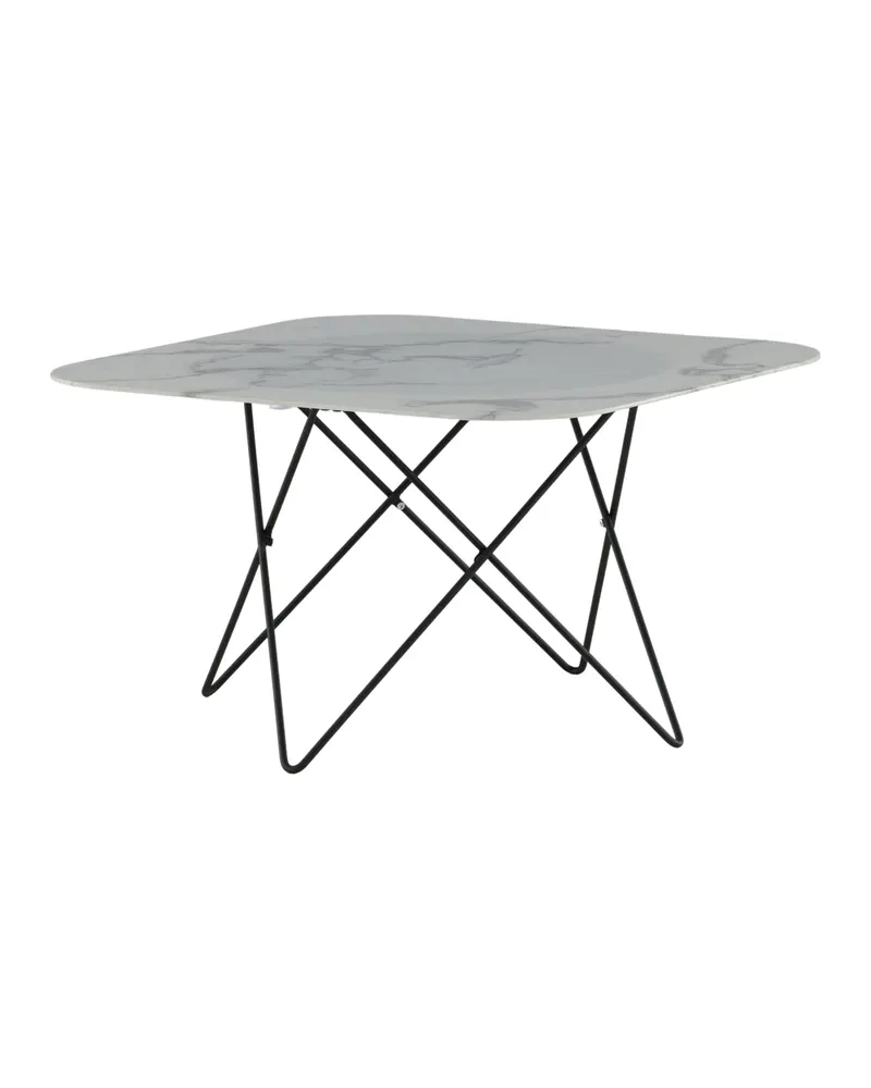 Tristar quadratischer Couchtisch aus Glas in Marmoroptik in Weiß, Gestell Schwarz, Ansicht 8