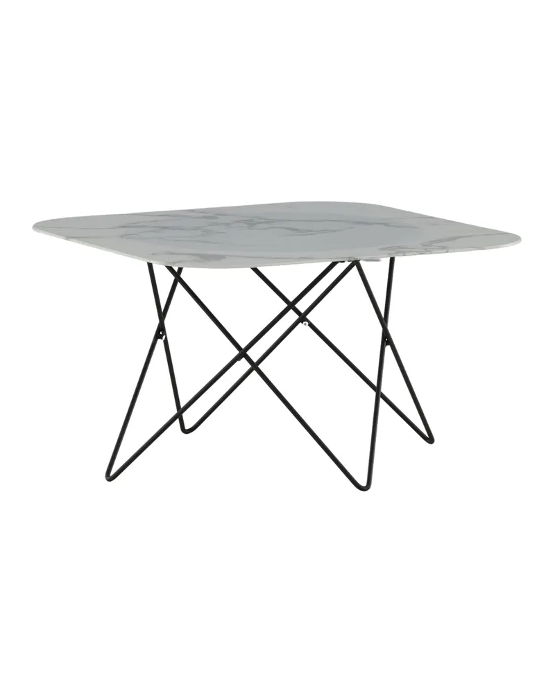 Tristar quadratischer Couchtisch aus Glas in Marmoroptik in Weiß, Gestell Schwarz, Ansicht 9