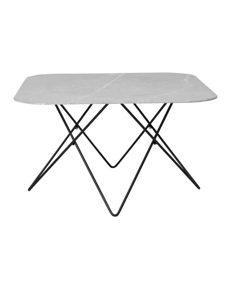 Tristar quadratischer Couchtisch aus Glas in Marmoroptik in Grau, Gestell Schwarz, Ansicht 1
